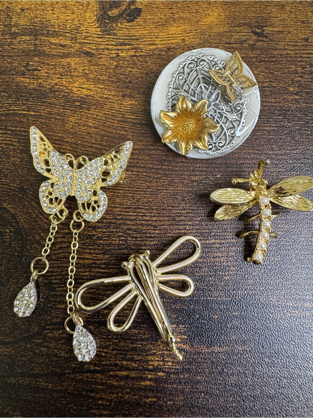 Gold-Tone Dragonfly & Butterfly Brooch Bundle - Fashion Jewelry